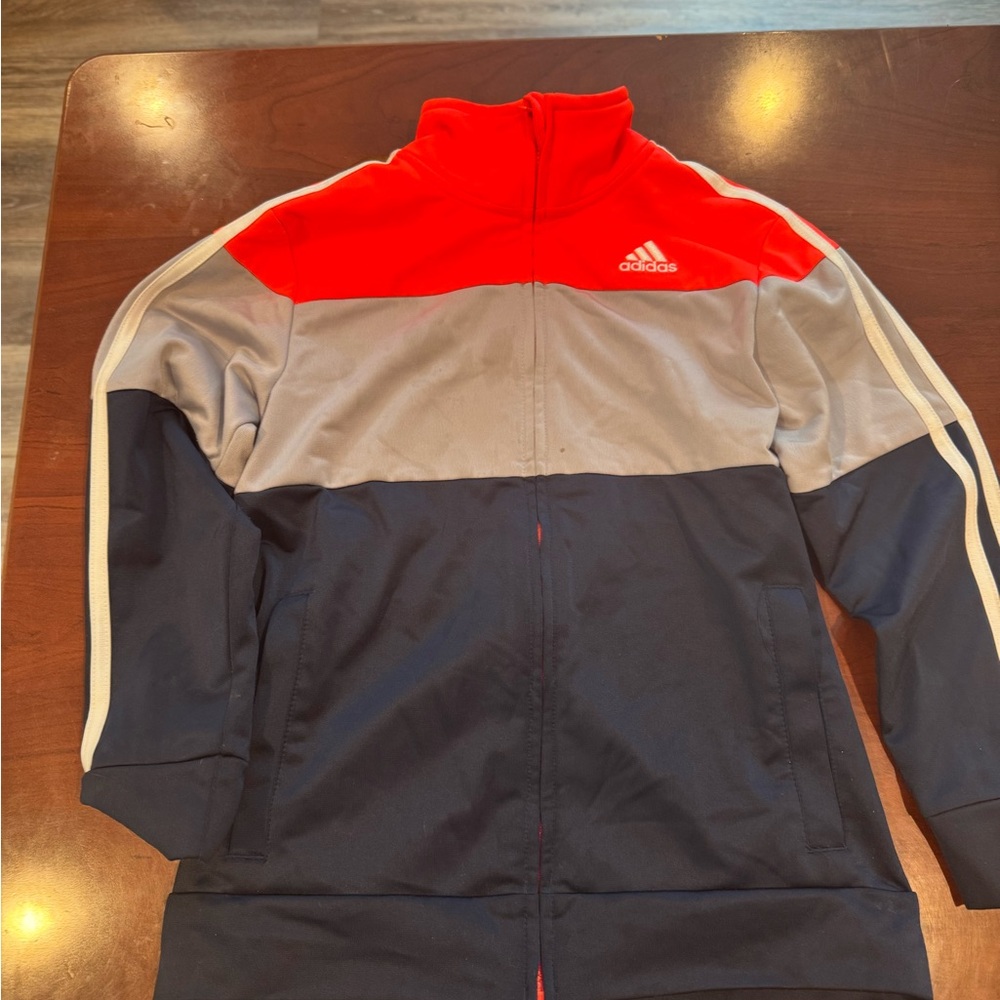 Adidas Red and Gray Colorblock Track Jacket